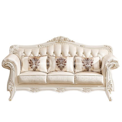 Daj 106 High End European Style Living Room Sofa Top Layer Leather Champagne Color Solid Wood Frame Hand Carved Daj 106 High End European Style Living, Champagne Leather Sofa